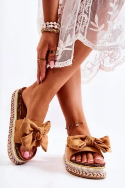 Boto Klapki Na Platformie|Klapki Damskie Klasyczne*Damskie Klapki Na Masywnej Platformie Z Kokardą Camel Macardi