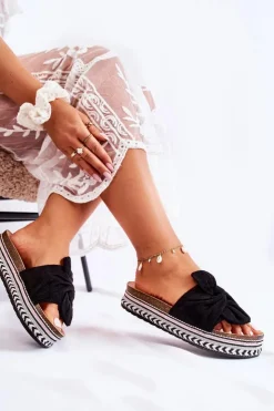 Hot Boto Damskie Klapki Na Masywnej Platformie Czarne Terisa