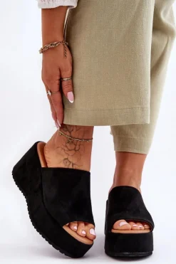 Damskie Boto Damskie Klapki Na Masywnej Platformie Czarne Martina