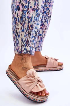 Damskie Boto Damskie Klapki Na Masywnej Platformie Jasnoróżowe Terisa