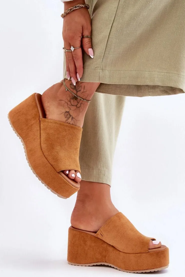 Boto Klapki Na Koturnie|Klapki Na Platformie*Damskie Klapki Na Masywnej Platformie Camel Martina