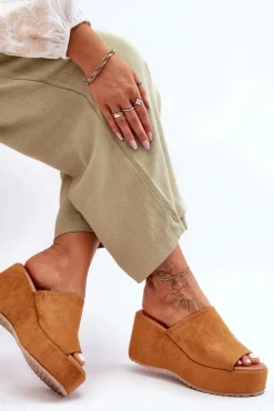 Boto Klapki Na Koturnie|Klapki Na Platformie*Damskie Klapki Na Masywnej Platformie Camel Martina