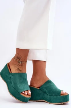 Damskie Boto Damskie Klapki Na Masywnej Platformie Zielone Martina