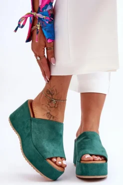 Damskie Boto Damskie Klapki Na Masywnej Platformie Zielone Martina