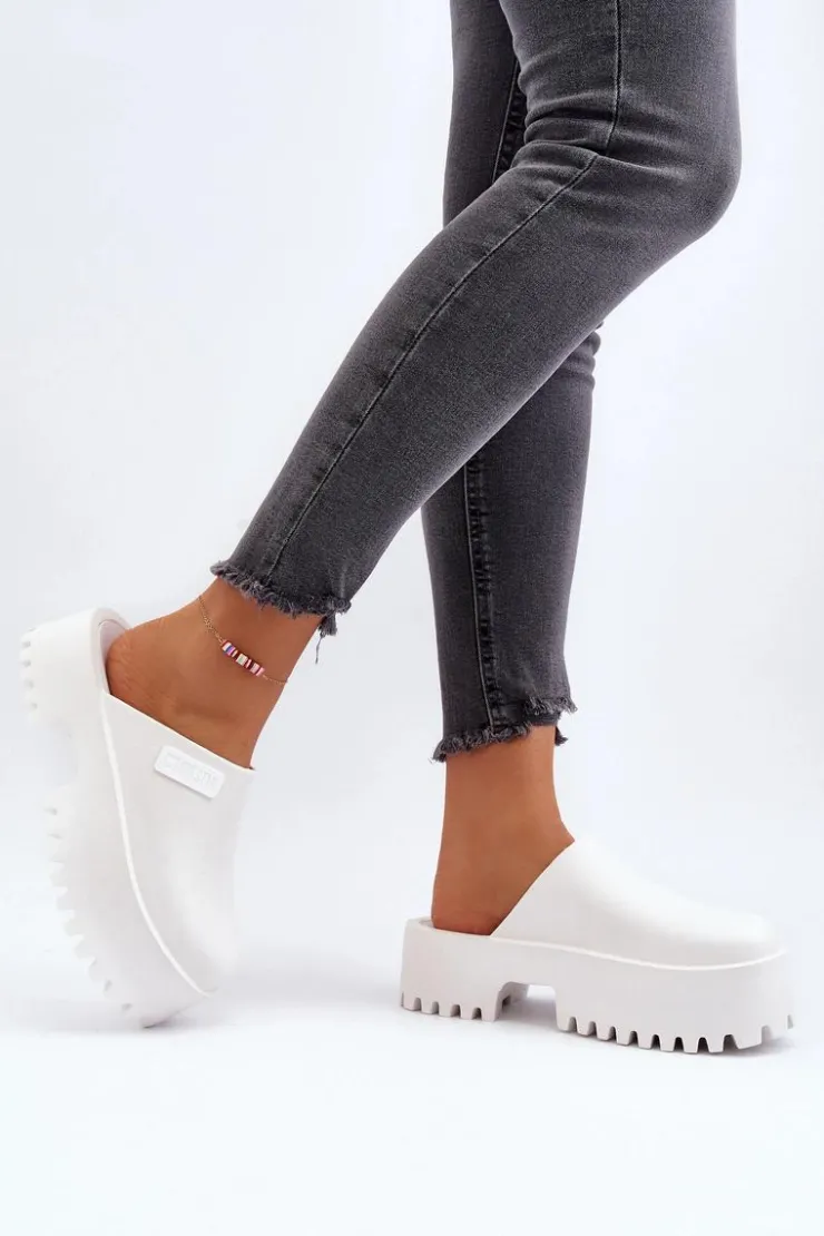 Big Star Shoes Klapki Damskie Big Star|Klapki Damskie Klasyczne*Damskie Klapki Na Masywnej Podeszwie Big Star NN274015 Białe Biały