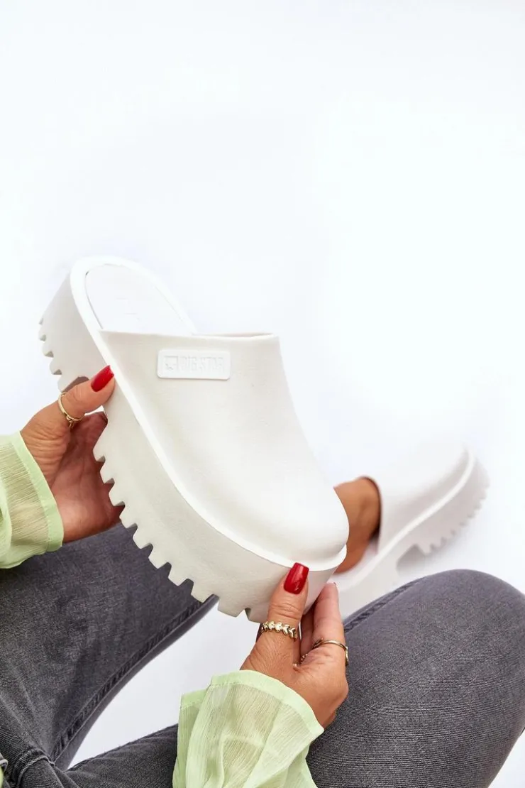 Big Star Shoes Klapki Damskie Big Star|Klapki Damskie Klasyczne*Damskie Klapki Na Masywnej Podeszwie Big Star NN274015 Białe Biały