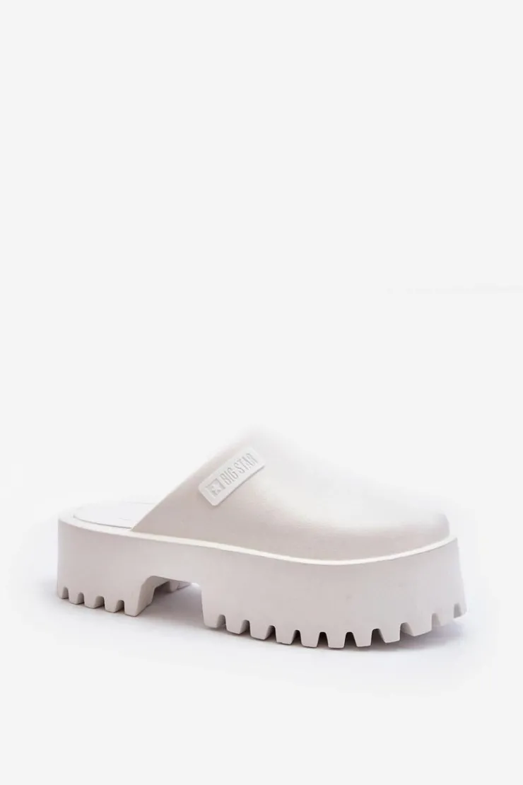 Big Star Shoes Klapki Damskie Big Star|Klapki Damskie Klasyczne*Damskie Klapki Na Masywnej Podeszwie Big Star NN274015 Białe Biały