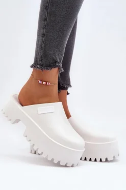 Big Star Shoes Klapki Damskie Big Star|Klapki Damskie Klasyczne*Damskie Klapki Na Masywnej Podeszwie Big Star NN274015 Białe Biały