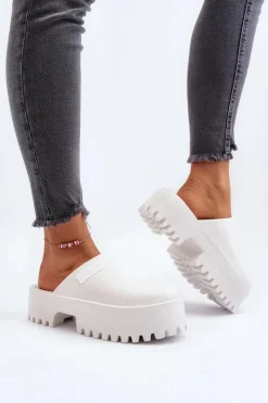 Big Star Shoes Klapki Damskie Big Star|Klapki Damskie Klasyczne*Damskie Klapki Na Masywnej Podeszwie Big Star NN274015 Białe Biały