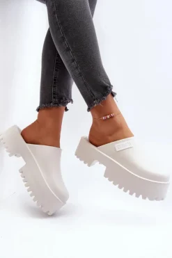 Big Star Shoes Klapki Damskie Big Star|Klapki Damskie Klasyczne*Damskie Klapki Na Masywnej Podeszwie Big Star NN274015 Białe Biały