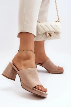 Damskie Boto Damskie Klapki Na Obcasie Beżowe Bralya