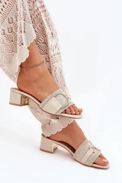 Clearance Boto Damskie Klapki Na Obcasie Z Ozdobnym Detalem Beżowe Julinemi