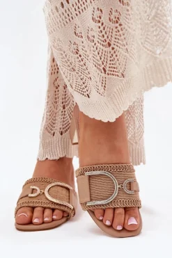 Boto Klapki Na Obcasie|Klapki Damskie Klasyczne*Damskie Klapki Na Obcasie Z Ozdobnym Detalem Ciemnobeżowe Julinemi Beżowy