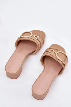 Boto Klapki Na Obcasie|Klapki Damskie Klasyczne*Damskie Klapki Na Obcasie Z Ozdobnym Detalem Ciemnobeżowe Julinemi Beżowy