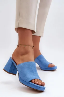 Outlet Boto Damskie Klapki Na Obcasie Niebieskie Bralya