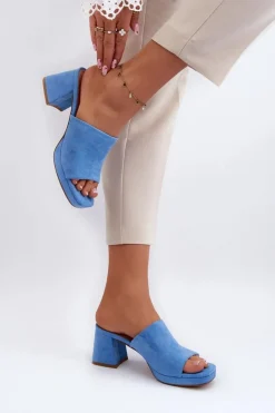 Outlet Boto Damskie Klapki Na Obcasie Niebieskie Bralya