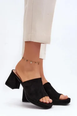 Sale Boto Damskie Klapki Na Obcasie Czarne Bralya