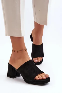 Sale Boto Damskie Klapki Na Obcasie Czarne Bralya