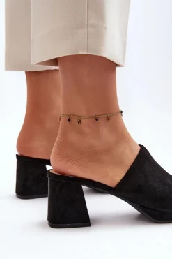 Sale Boto Damskie Klapki Na Obcasie Czarne Bralya