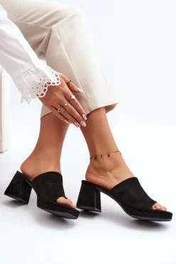 Sale Boto Damskie Klapki Na Obcasie Czarne Bralya