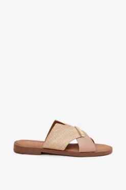 Online Buty damskie Vinceza Damskie Klapki Na Płaskim Obcasie Z Ozdobnym Detalem Vinceza 17385 Beżowe Beżowy