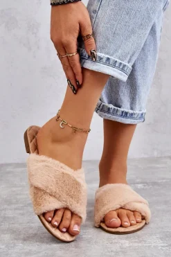 Boto Klapki Z Futerkiem|Klapki Damskie Klasyczne*Damskie Klapki Na Płaskim Obcasie Z Futerkiem Nude Lussie