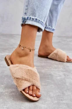 Boto Klapki Z Futerkiem|Klapki Damskie Klasyczne*Damskie Klapki Na Płaskim Obcasie Z Futerkiem Nude Lussie