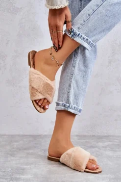 Boto Klapki Z Futerkiem|Klapki Damskie Klasyczne*Damskie Klapki Na Płaskim Obcasie Z Futerkiem Nude Lussie