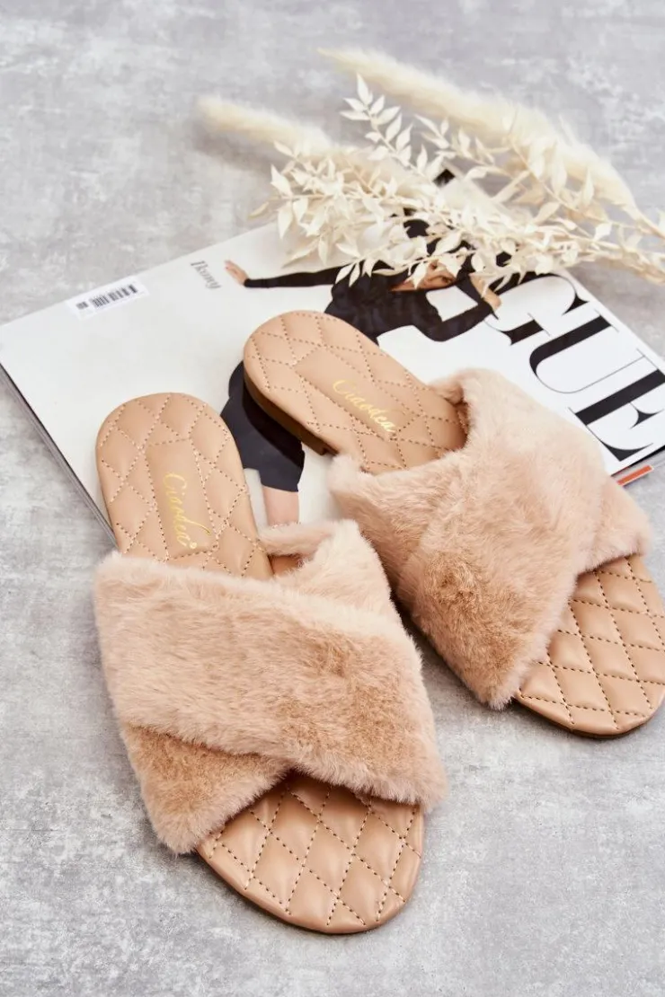 Boto Klapki Z Futerkiem|Klapki Damskie Klasyczne*Damskie Klapki Na Płaskim Obcasie Z Futerkiem Nude Lussie