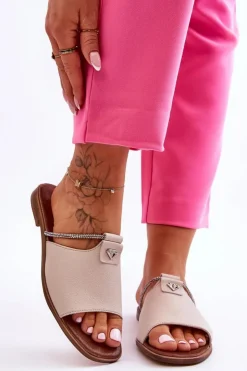 Damskie Boto Damskie Klapki Na Płaskim Obcasie Nicole 2806/054 Beżowe