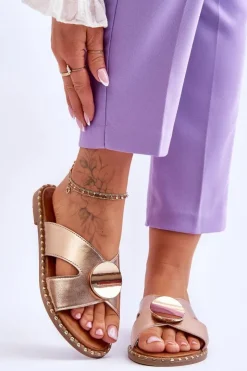 Sale Buty damskie Vinceza Damskie Klapki Na Płaskim Obcasie Złote Kenley