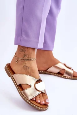 Sale Buty damskie Vinceza Damskie Klapki Na Płaskim Obcasie Złote Kenley