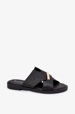 Damskie Buty damskie Vinceza Damskie Klapki Na Płaskim Obcasie Z Ozdobnym Detalem Vinceza 17385 Czarne