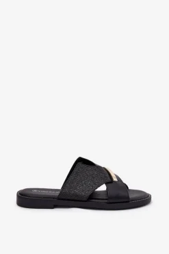 Damskie Buty damskie Vinceza Damskie Klapki Na Płaskim Obcasie Z Ozdobnym Detalem Vinceza 17385 Czarne