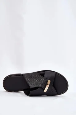 Damskie Buty damskie Vinceza Damskie Klapki Na Płaskim Obcasie Z Ozdobnym Detalem Vinceza 17385 Czarne