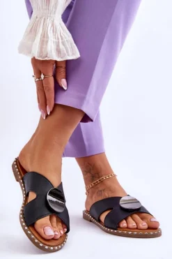 Buty damskie Vinceza Klapki Damskie Klasyczne*Damskie Klapki Na Płaskim Obcasie Czarne Kenley Czarny