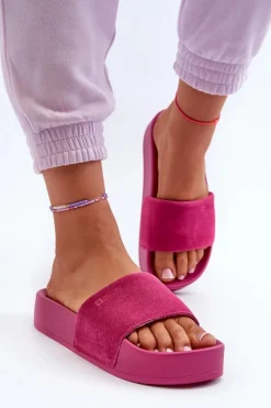 Big Star Shoes Klapki Damskie Big Star|Klapki Na Platformie*Damskie Klapki Na Platformie Zamszowe Big Star NN274A672 Fuksja Różowy