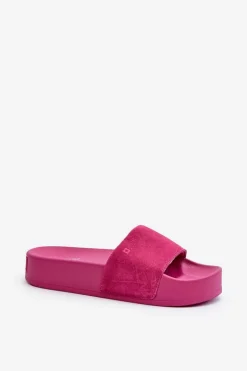 Big Star Shoes Klapki Damskie Big Star|Klapki Na Platformie*Damskie Klapki Na Platformie Zamszowe Big Star NN274A672 Fuksja Różowy