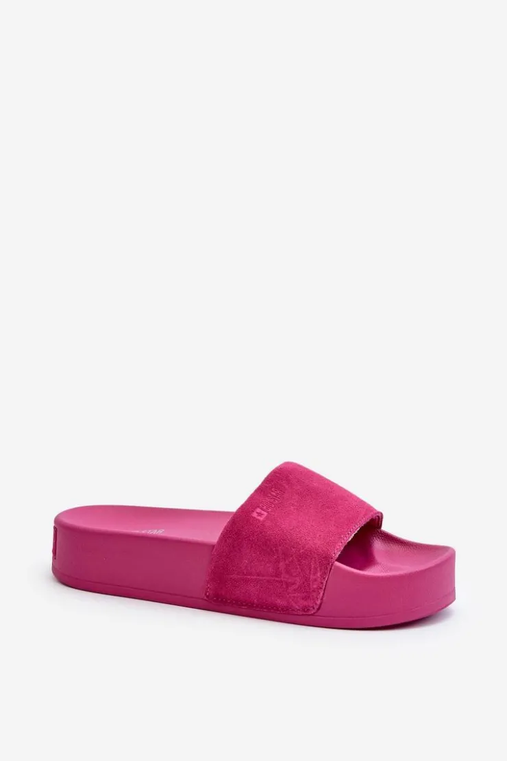 Big Star Shoes Klapki Damskie Big Star|Klapki Na Platformie*Damskie Klapki Na Platformie Zamszowe Big Star NN274A672 Fuksja Różowy