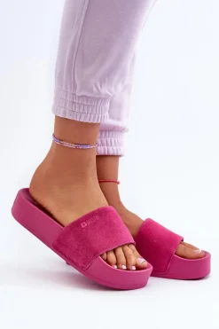 Big Star Shoes Klapki Damskie Big Star|Klapki Na Platformie*Damskie Klapki Na Platformie Zamszowe Big Star NN274A672 Fuksja Różowy