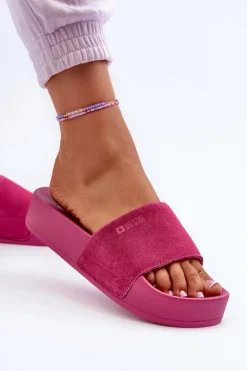 Big Star Shoes Klapki Damskie Big Star|Klapki Na Platformie*Damskie Klapki Na Platformie Zamszowe Big Star NN274A672 Fuksja Różowy