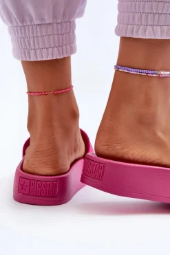 Big Star Shoes Klapki Damskie Big Star|Klapki Na Platformie*Damskie Klapki Na Platformie Zamszowe Big Star NN274A672 Fuksja Różowy