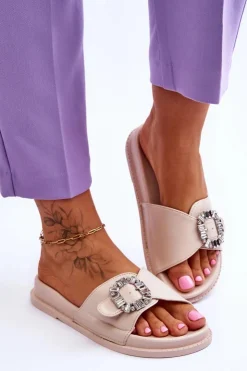 Damskie Boto Damskie Klapki Na Platformie Z Ozdobą Beżowe Beneca