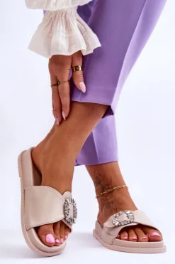 Damskie Boto Damskie Klapki Na Platformie Z Ozdobą Beżowe Beneca