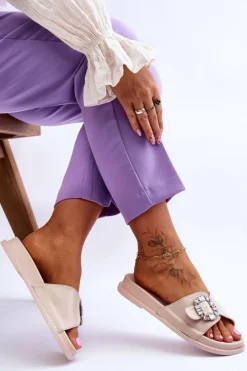 Damskie Boto Damskie Klapki Na Platformie Z Ozdobą Beżowe Beneca