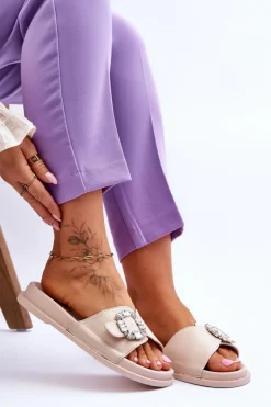 Damskie Boto Damskie Klapki Na Platformie Z Ozdobą Beżowe Beneca