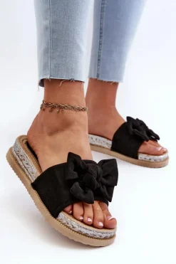 Damskie Boto Damskie Klapki Na Platformie Z Kokardą Czarne Aflia