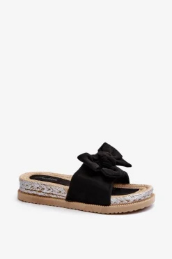 Damskie Boto Damskie Klapki Na Platformie Z Kokardą Czarne Aflia