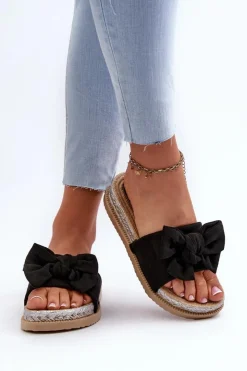 Damskie Boto Damskie Klapki Na Platformie Z Kokardą Czarne Aflia