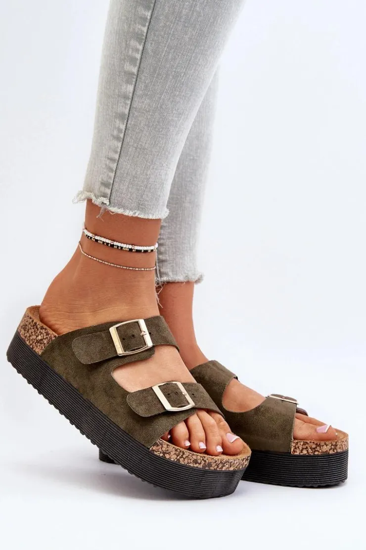 Boto Klapki Korkowe|Klapki Damskie Klasyczne*Damskie Klapki Na Platformie Z Klamrami Zielone Lolpey